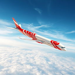 An Airbus A350-900 airplane painted in a striking red and white color scheme