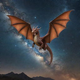 A majestic dragon flying gracefully around the radiant Milky Way