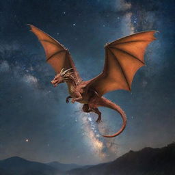 A majestic dragon flying gracefully around the radiant Milky Way