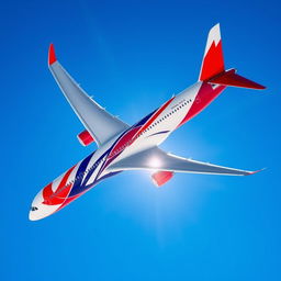 An Airbus A350-900 airplane featuring a dynamic red, white, and blue color scheme