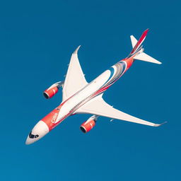 An Airbus A350-900 aircraft in a captivating livery of red, white, and blue colors