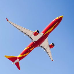 An Airbus A350-900 airplane adorned in vibrant red and yellow colors