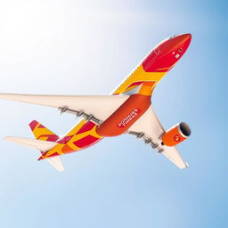 An Airbus A350-900 airplane adorned in vibrant red and yellow colors