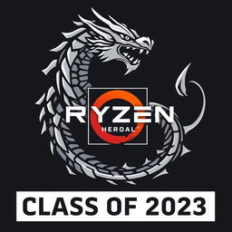 Logo for the Ryzen Technical Informatics Class of 2023 incorporating elements of a Ryzen chipset and a Hydra with one dominant head symbolizing leadership