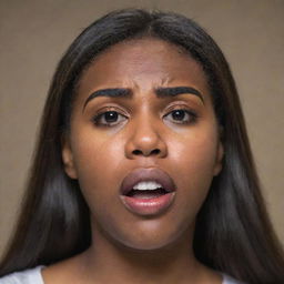 A teenage girl with features distinctly reminiscent of Steve Harvey, displaying intense emotion, with tears streaming down her face.