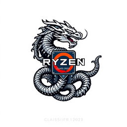 Logo for the Ryzen Technical Informatics Class of 2023 incorporating elements of a Ryzen chipset and a Hydra with one dominant head symbolizing leadership