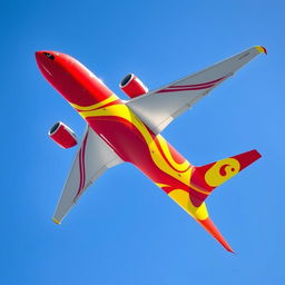 An Airbus A350-900 airplane adorned in vibrant red and yellow colors