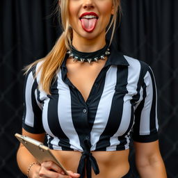 Close-up of a stunning female referee with blonde hair