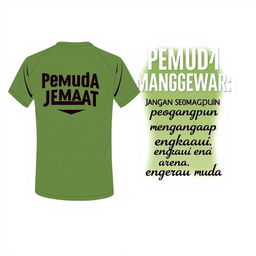 A green army t-shirt featuring unique designs and text