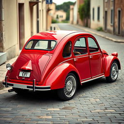 A stunning image of a Citroën 2CV reborn as a restomod with a sleek red and cherry two-tone paint scheme