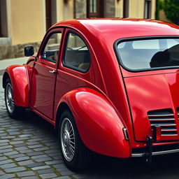 A stunning image of a Citroën 2CV reborn as a restomod with a sleek red and cherry two-tone paint scheme