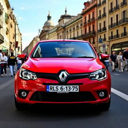 A red Renault 19 car parked on a street in Madrid, surrounded by the vibrant city life