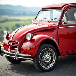 A beautifully restored Citroën 2CV with a red and cherry two-tone paint scheme, embodying a restomod aesthetic