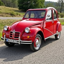 A beautifully restored Citroën 2CV with a red and cherry two-tone paint scheme, embodying a restomod aesthetic