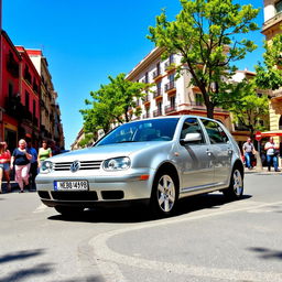 A 2003 Volkswagen Golf parked on a charming street in Madrid