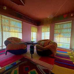 A 5m x 6m Ethiopian salon enriched with radiant cultural aesthetics, vibrant colors, and traditional Ethiopian decor.