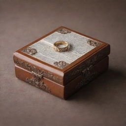 A unique ring box, masterfully crafted in the shape of a classic book. Its cover designed with realistic textures, the interior lined with soft satin to protect the precious ring.