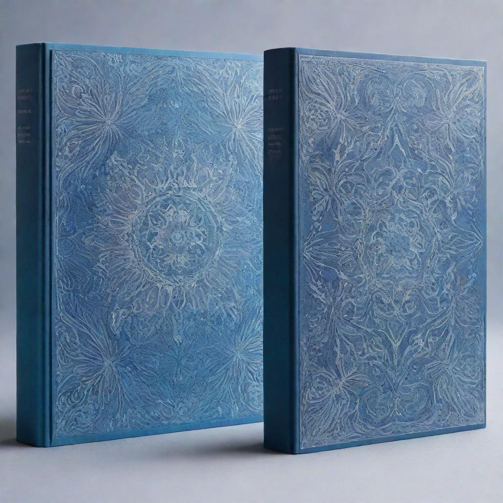 An enchanting blue-themed book cover, front and back, adorned with intricate, abstract designs and subtle gradients of blue hues.