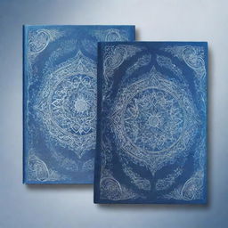 An enchanting blue-themed book cover, front and back, adorned with intricate, abstract designs and subtle gradients of blue hues.