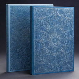 An enchanting blue-themed book cover, front and back, adorned with intricate, abstract designs and subtle gradients of blue hues.