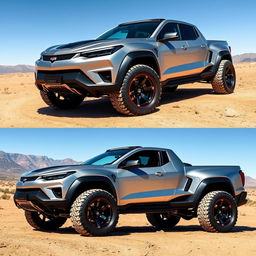 A meticulously designed truck inspired by the Corvette C8, featuring the sleek aesthetics and performance cues of a sports car in a rugged, versatile truck form