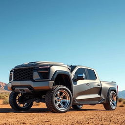 A meticulously designed truck inspired by the Corvette C8, featuring the sleek aesthetics and performance cues of a sports car in a rugged, versatile truck form