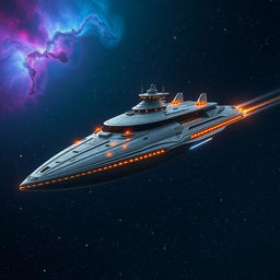 A majestic Mon Calamari Star Cruiser, cruising through the starry expanse of the galaxy