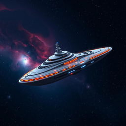 A majestic Mon Calamari Star Cruiser, cruising through the starry expanse of the galaxy