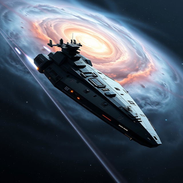 A formidable Recusant-class Destroyer, cutting through the vastness of space with an imposing presence