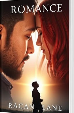 A captivating romance book cover featuring the large heads of an Asian man with a beard and long brown hair and a young woman with long red hair