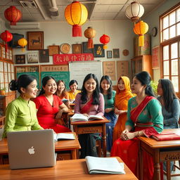 A group of realistic Vietnamese women in a classroom setting