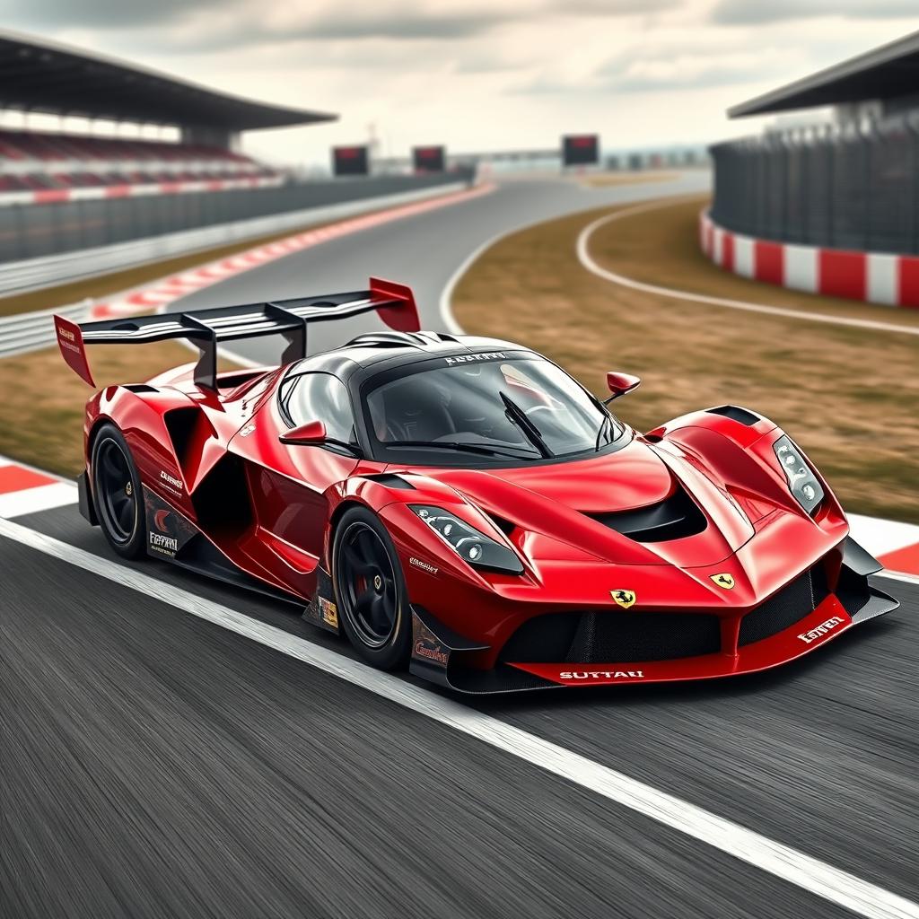 A LaFerrari designed as an LMDh racecar, featuring extremely aggressive aerodynamic enhancements