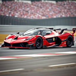 A LaFerrari conceptualized as a GTP (Grand Touring Prototype) race car, enhanced with ultra-aggressive aerodynamic components