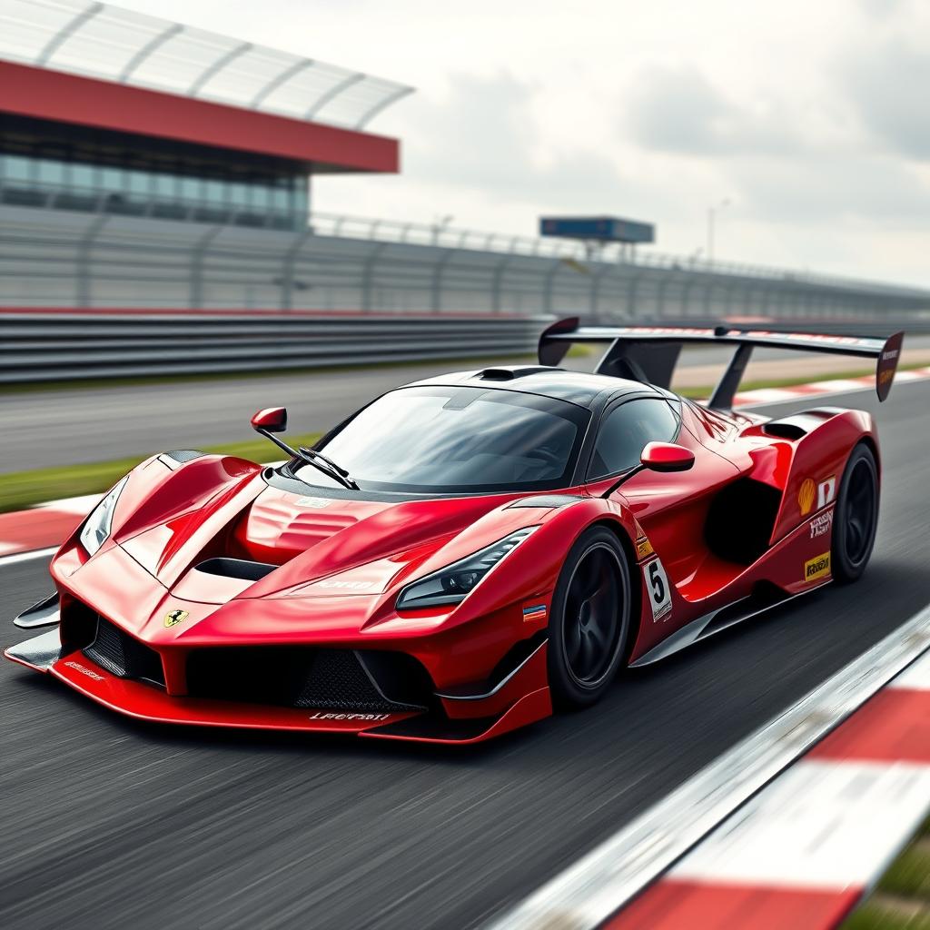 A LaFerrari conceptualized as a GTP (Grand Touring Prototype) race car, enhanced with ultra-aggressive aerodynamic components