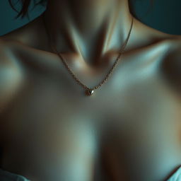 A close-up artistic and tasteful portrayal of a woman's chest, focusing on the natural curves and beauty, with intricate details that highlight the softness and elegance of the form