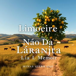 a book cover for a memoir titled "Limoeiro Não Dá Laranja," inspired by naturalism art and reflecting rural life in Minas Gerais, Brazil