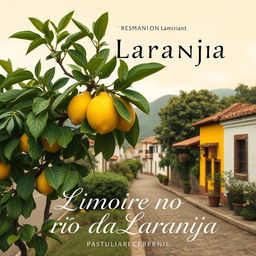 a book cover for a memoir titled "Limoeiro Não Dá Laranja," inspired by naturalism art, depicting life in a small town in Minas Gerais, Brazil