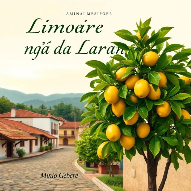 a book cover for a memoir titled "Limoeiro Não Dá Laranja," inspired by naturalism art, depicting life in a small town in Minas Gerais, Brazil