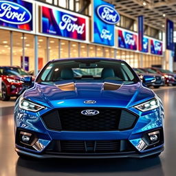 A 2025 blue Ford Falcon with an aggressive front end design