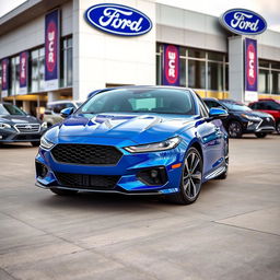 A 2025 blue Ford Falcon with an aggressive front end design