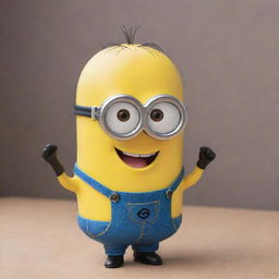 Generate a cheerful Minion wearing a T-shirt with the word 'Peremoga' written on it