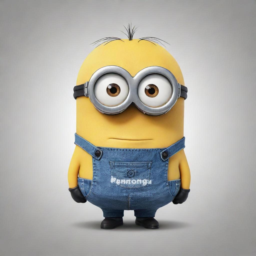 Generate a cheerful Minion wearing a T-shirt with the word 'Peremoga' written on it