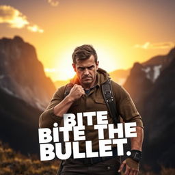 A symbolic portrayal of the phrase 'bite the bullet,' featuring a courageous individual standing resolutely in front of a daunting challenge