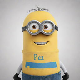 Generate a cheerful Minion wearing a T-shirt with the word 'Peremoga' written on it