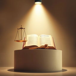 An intellectual and abstract representation of constitutional law philosophy, incorporating symbolic elements such as a large scale of justice, a grand and open constitution book, and a gavel