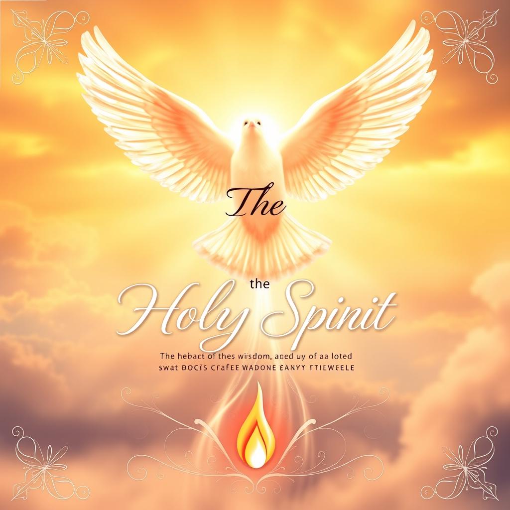 A captivating book cover design for a book about the Holy Spirit, featuring an ethereal and radiant depiction of a dove with outstretched wings, symbolizing purity and peace