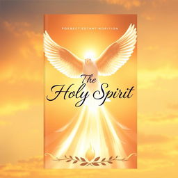 A captivating book cover design for a book about the Holy Spirit, featuring an ethereal and radiant depiction of a dove with outstretched wings, symbolizing purity and peace