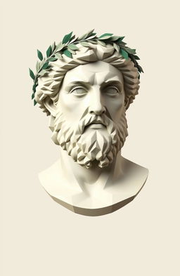 A creative low poly representation of Aristotle's bust adorned with a laurel wreath