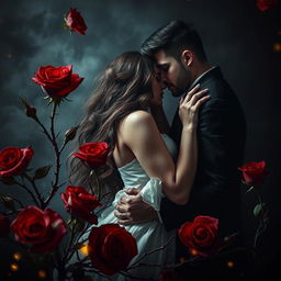 A captivating scene depicting the concept of 'Deadly Love', with intense contrasts between passion and danger