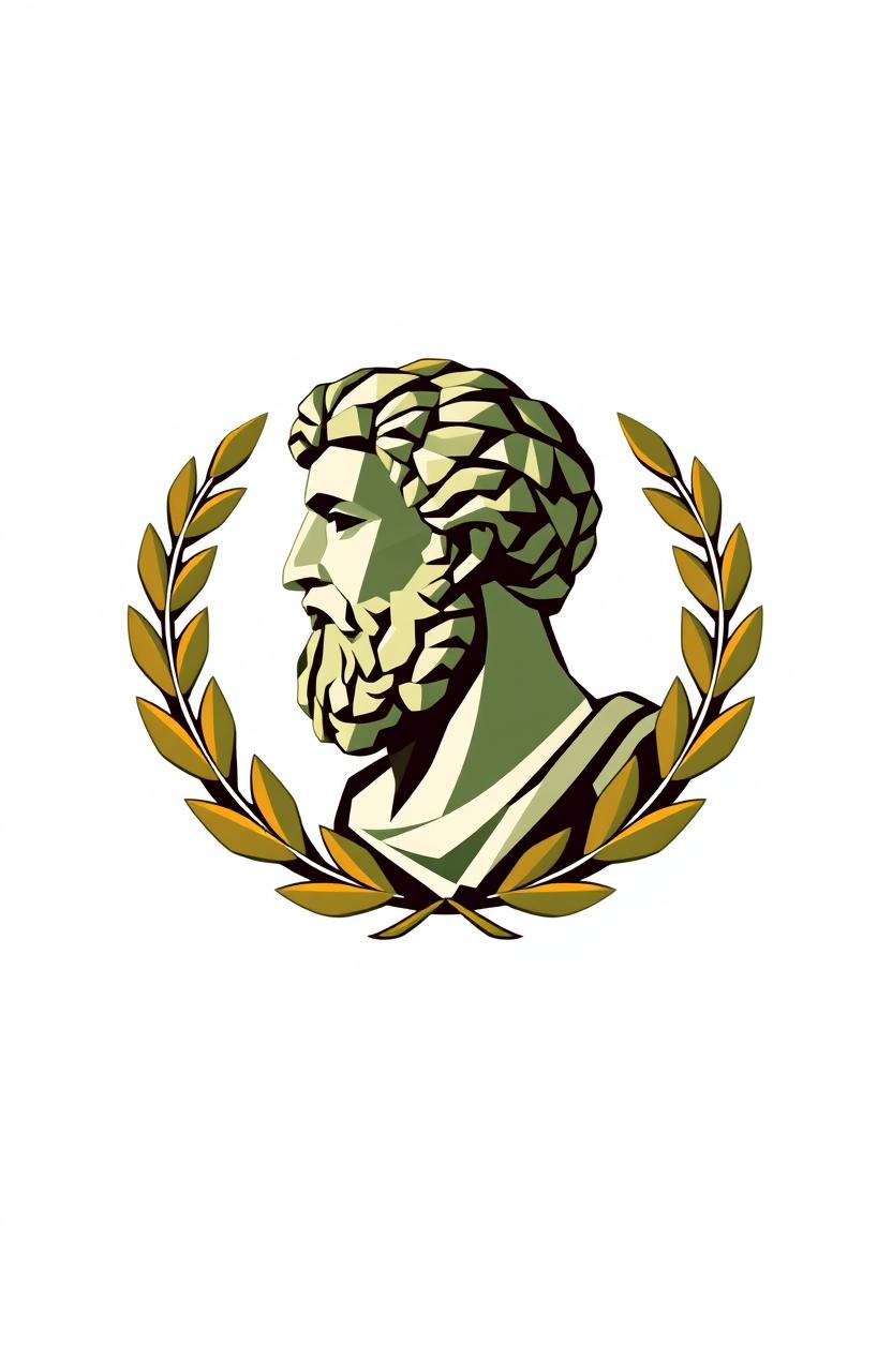 A stylized logo featuring a bust of Aristotle, creatively composed of geometric shapes for an abstract and modern look